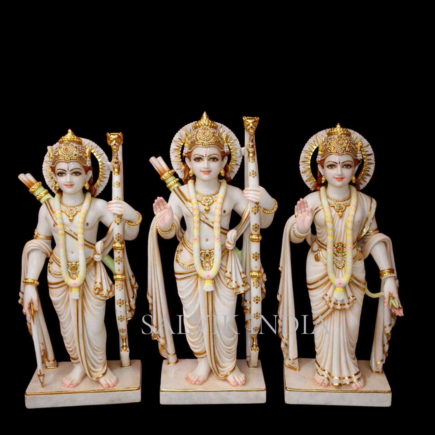 Ram Darbar marble statue for home temple with decorative platform design