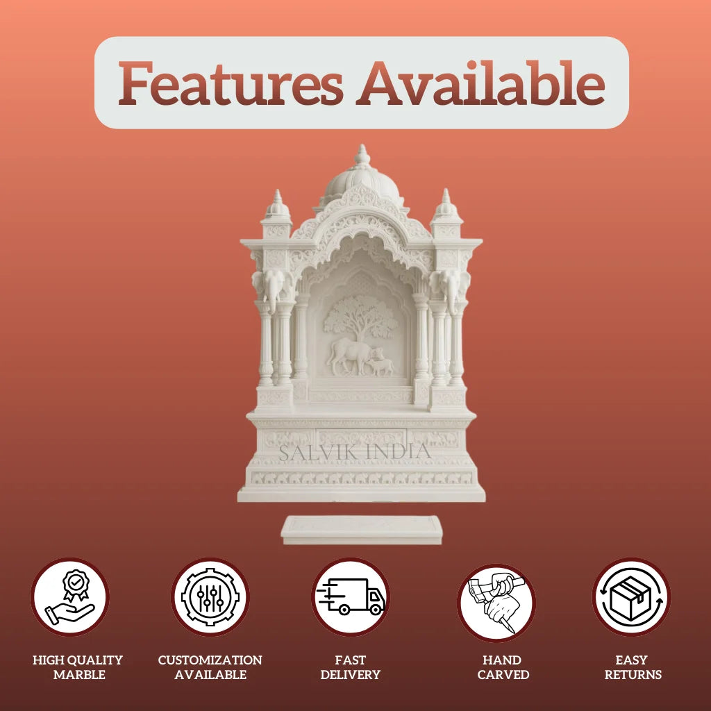 Front View of Royal Makrana Marble Pooja Mandir for Home