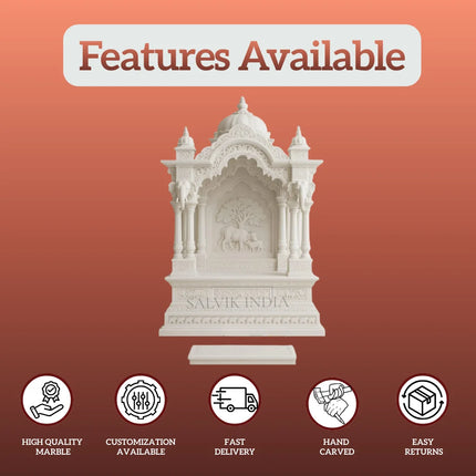 Front View of Royal Makrana Marble Pooja Mandir for Home