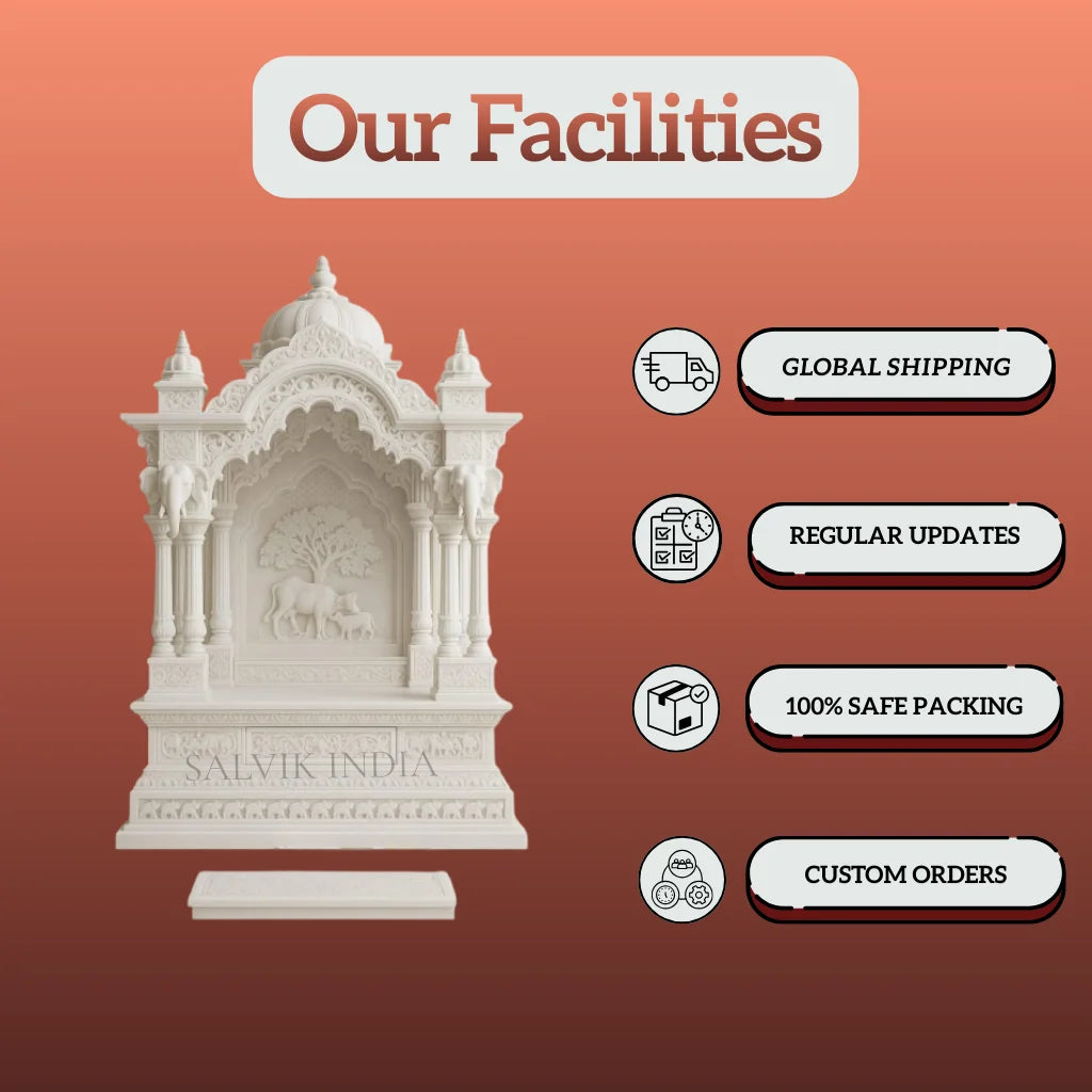 Side Angle of Handcrafted Royal Marble Temple in Makrana Marble