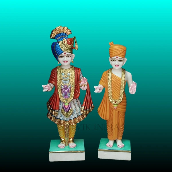 Swami Narayan Marble Statue – Handcrafted Akshar Purushottam & Ghanshyam Maharaj Murti