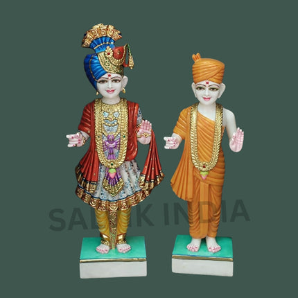 Swami Narayan Marble Statue – Handcrafted Akshar Purushottam & Ghanshyam Maharaj Murti