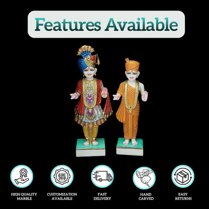 Swami Narayan Marble Statue – Handcrafted Akshar Purushottam & Ghanshyam Maharaj Murti