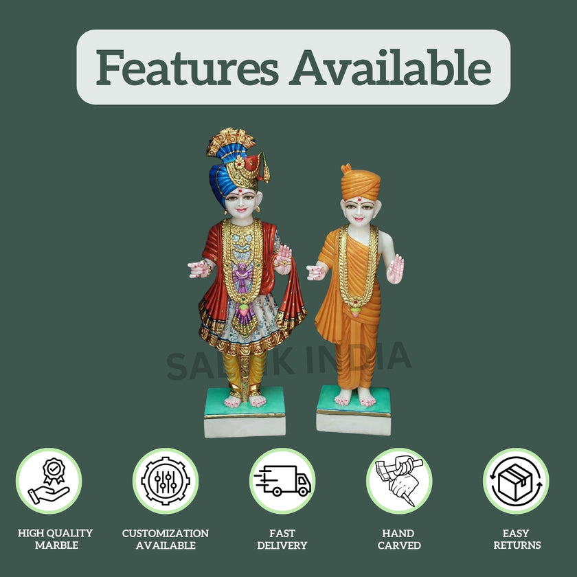 Swami Narayan Marble Statue – Handcrafted Akshar Purushottam & Ghanshyam Maharaj Murti