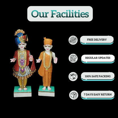 Swami Narayan Marble Statue – Handcrafted Akshar Purushottam & Ghanshyam Maharaj Murti