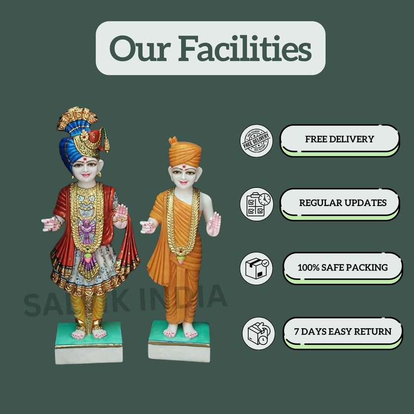 Swami Narayan Marble Statue – Handcrafted Akshar Purushottam & Ghanshyam Maharaj Murti