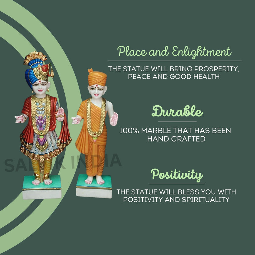 Swami Narayan Marble Statue – Handcrafted Akshar Purushottam & Ghanshyam Maharaj Murti