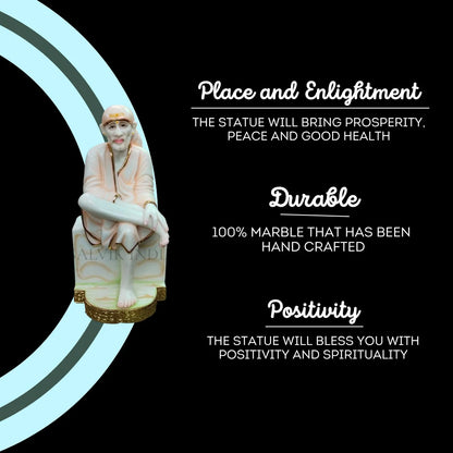 White marble Sai Baba statue for pooja room and spiritual space