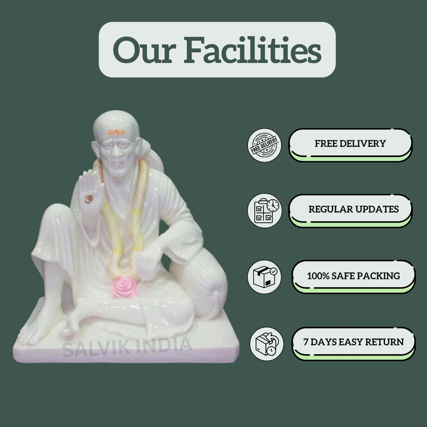 Handcrafted Sai Baba Marble Murti – Divine White Marble Idol