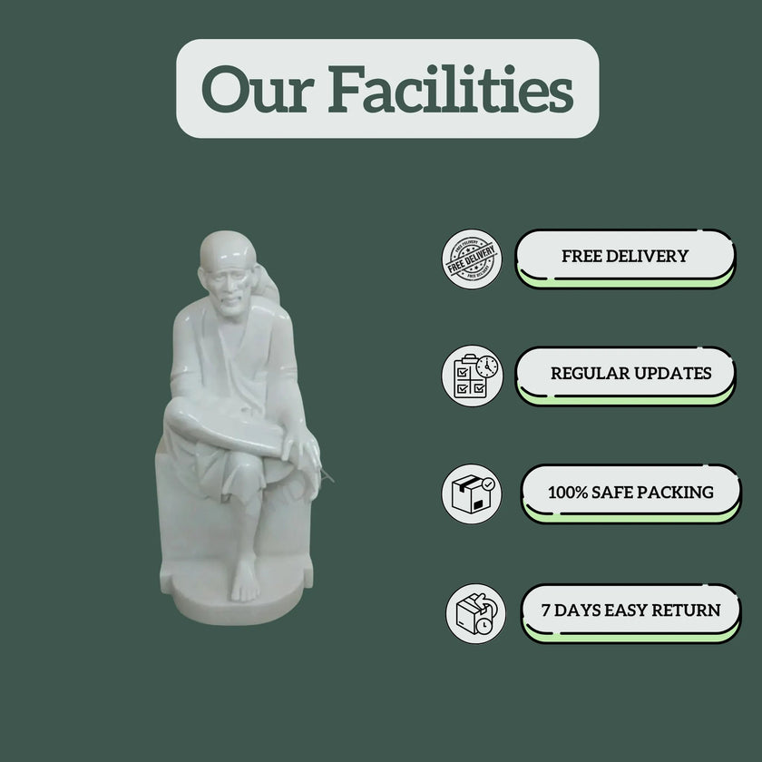 Hand-carved Sai Baba marble statue for pooja room