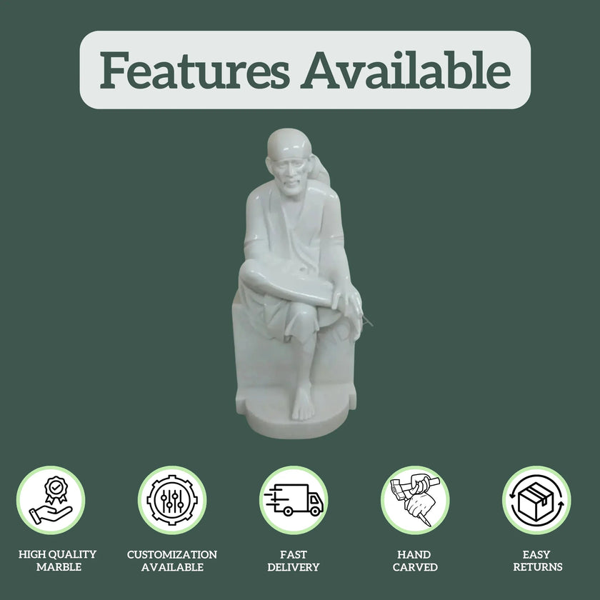 White marble Sai Baba murti handcrafted by Jaipur artisans