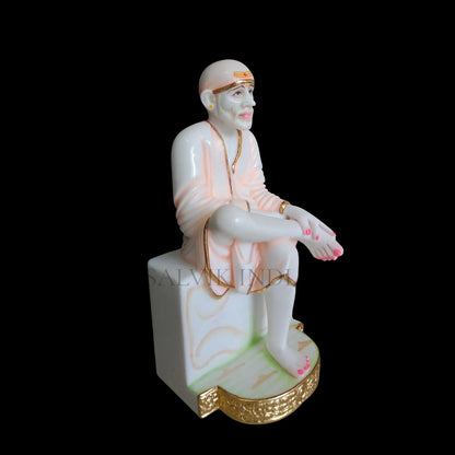Right side view of big Sai Baba marble murti showing detailed carving