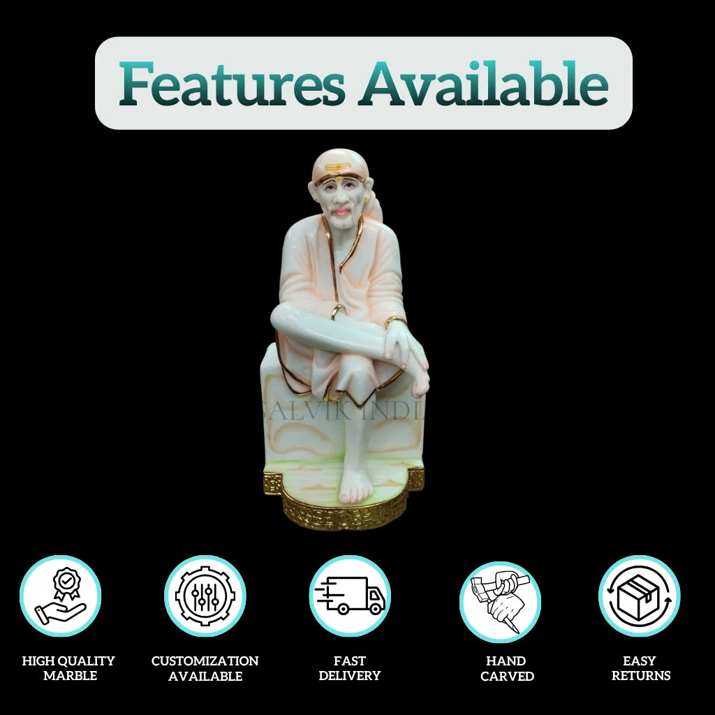 Big size Sai Baba murti handcrafted from pure Makrana white marble