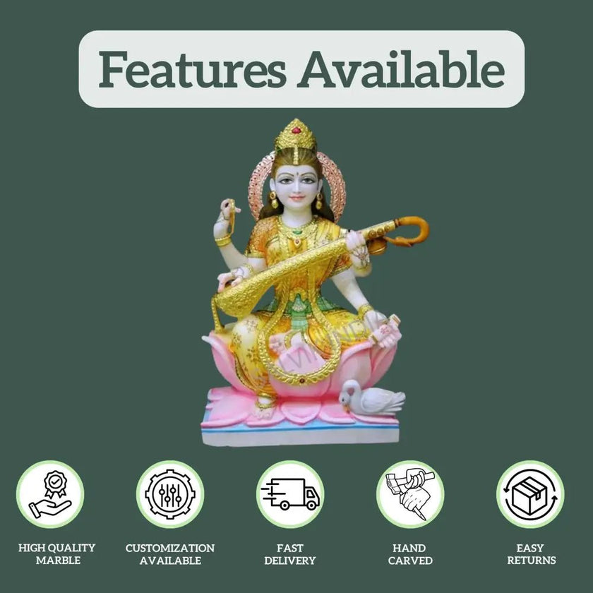 Saraswati Idol Marble - Salvik | Marble Murti Manufacturers in India