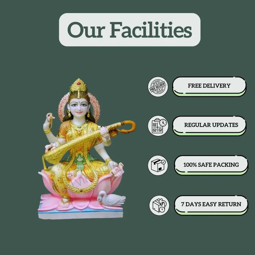 Saraswati Idol Marble - Salvik | Marble Murti Manufacturers in India