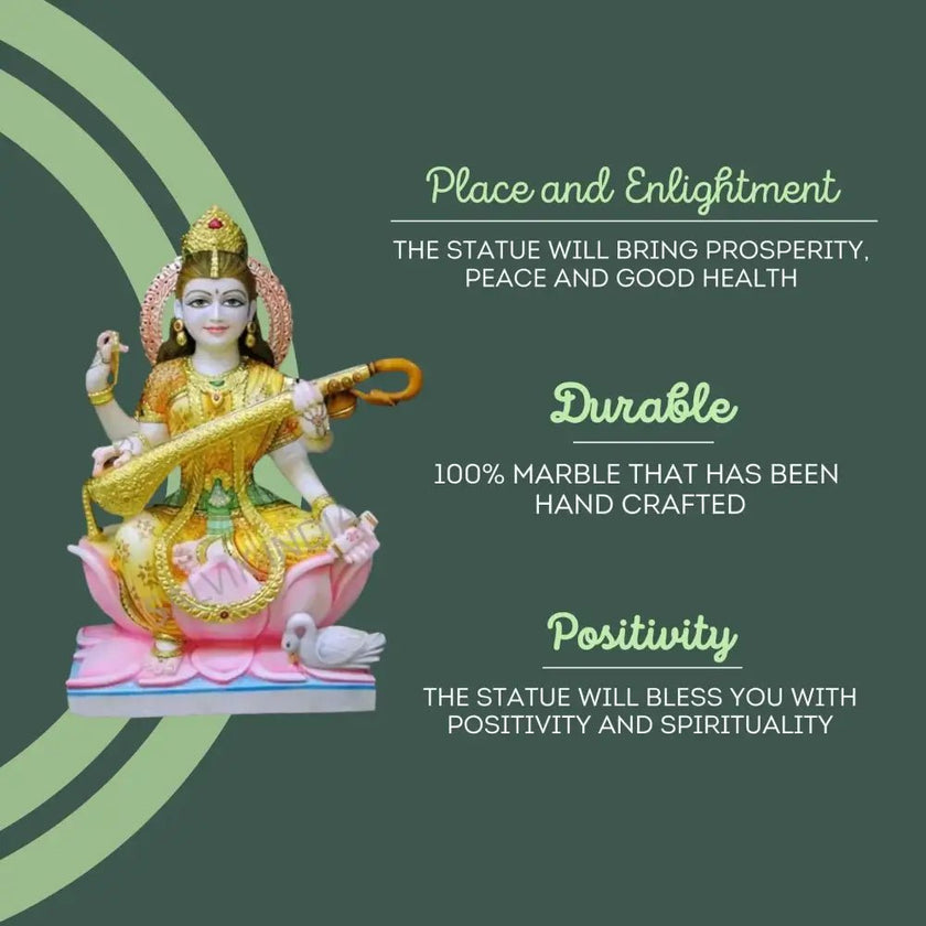 Saraswati Idol Marble - Salvik | Marble Murti Manufacturers in India