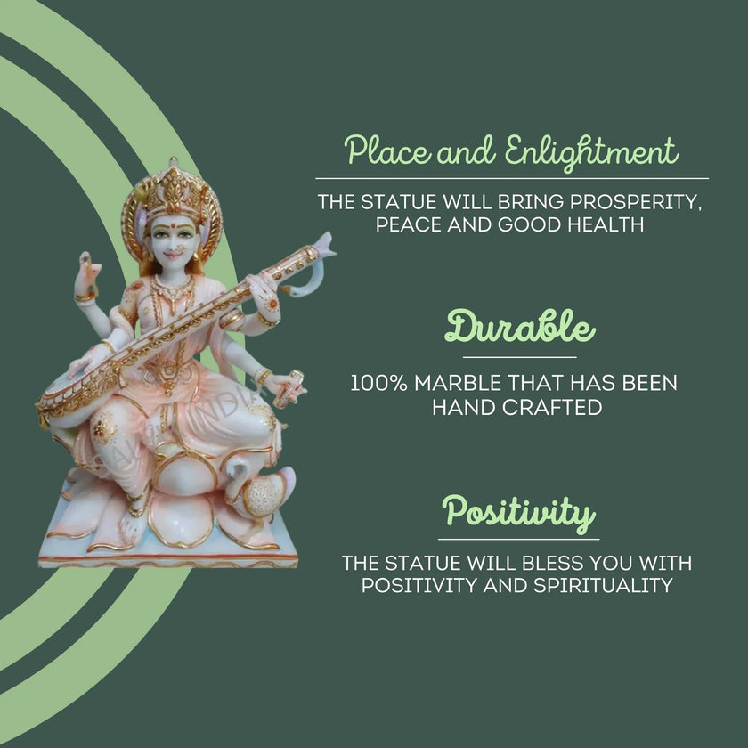 Saraswati Marble Statue - Salvik | Marble Murti Manufacturers in India