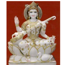 White marble Saraswati Mata statue for home temple