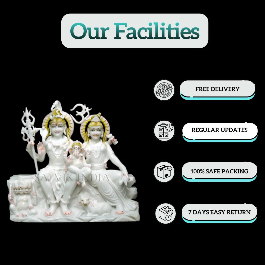 Handcrafted Shiv family idol in premium marble