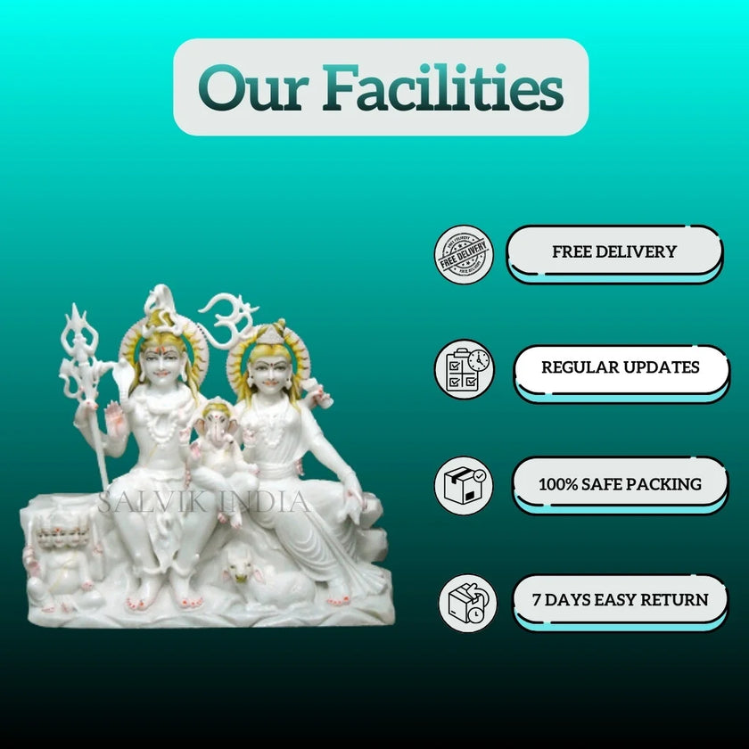 Handcrafted Shiv family idol in premium marble