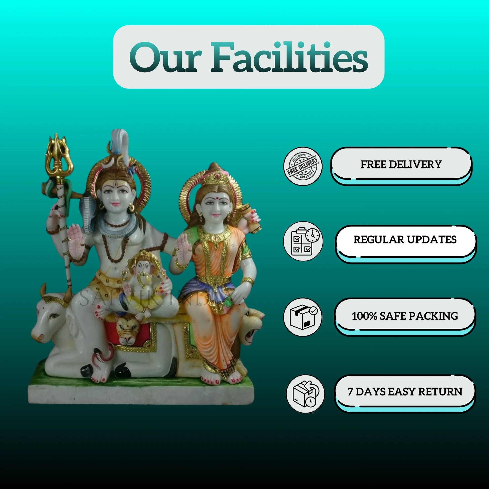 Side Angle of Shiv Parivar Marble Idol in White Marble