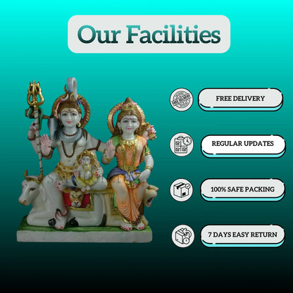 Side Angle of Shiv Parivar Marble Idol in White Marble