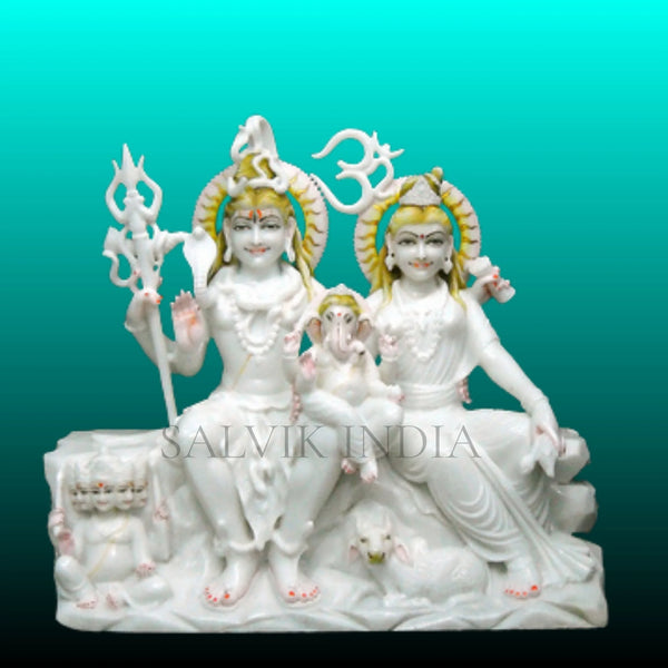 Shiv Parivar marble murti handcrafted in pure white marble