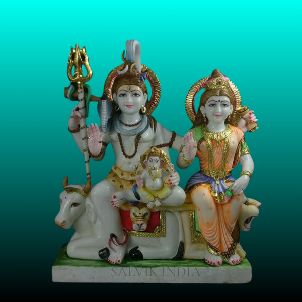 Shiv Parivar Marble Statue in White Marble for Home Temple
