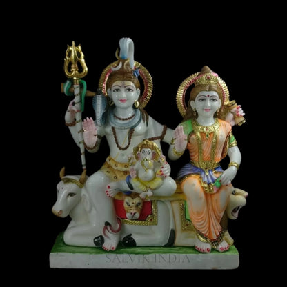 Shiv Parivar Marble Statue in White Marble for Home Temple