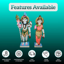Front view of standing Shiv Parvati marble statue 18 inch