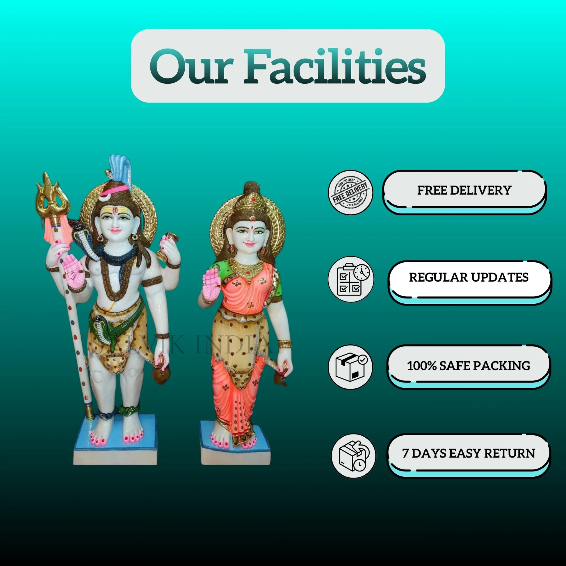 Side view of standing Shiv Parvati marble murti for home temple