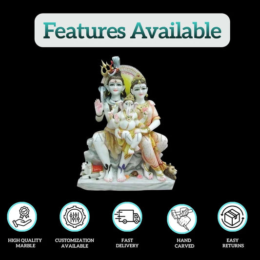 Shiv Parvati Marble Statue Side View – Handcrafted Murti for home temple