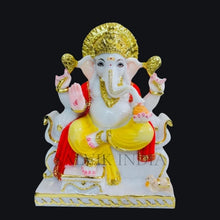 front view of Shree Ganesh marble murti in white marble for home temple
