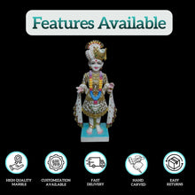 Shri Ji Swaminarayan Marble Statue with intricate traditional carving