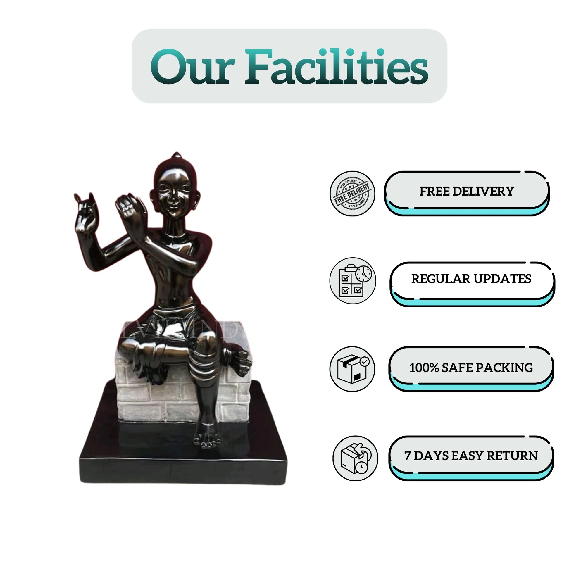 Shri Krishna Marble Statue close-up – Intricate carvings and premium marble finish
