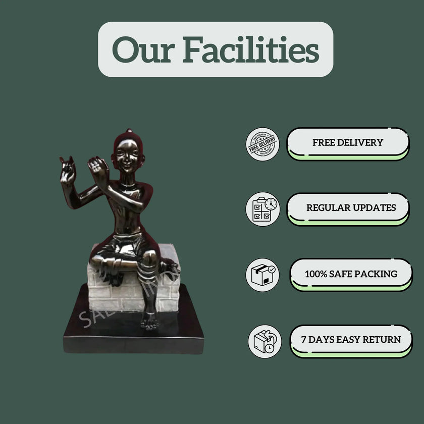 Shri Krishna Marble Statue close-up – Intricate carvings and premium marble finish