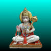 Sitting Hanuman Ji idol on chowki with gada hand-painted Makrana marble sculpture