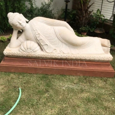 Sleeping Buddha marble statue 6 ft for home handcrafted from premium marble