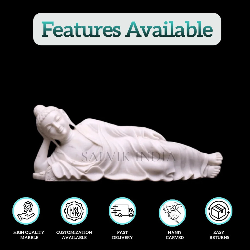 Front view of 6 ft sleeping Buddha marble statue for home decor