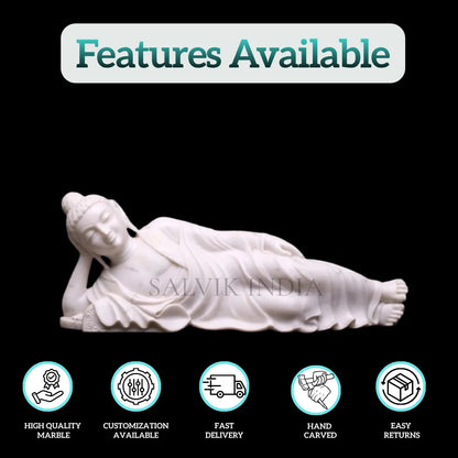 Front view of 6 ft sleeping Buddha marble statue for home decor