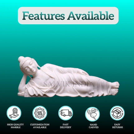 Front view of 6 ft sleeping Buddha marble statue for home decor