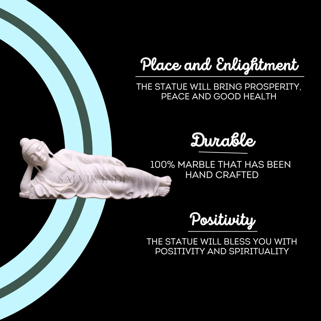 Calm facial detailing on sleeping Buddha marble statue