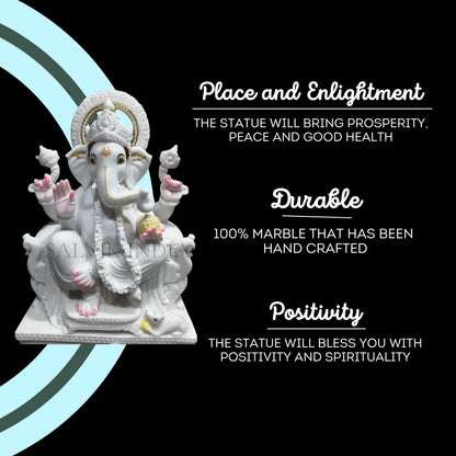 Small Ganpati murti handcrafted from natural white marble