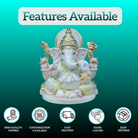 Small Marble Ganesh Murti (6 - 24 Inch) - Salvik | Marble Murti Manufacturers in India