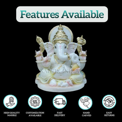 Small marble Ganesh murti handcrafted from white Vietnam marble