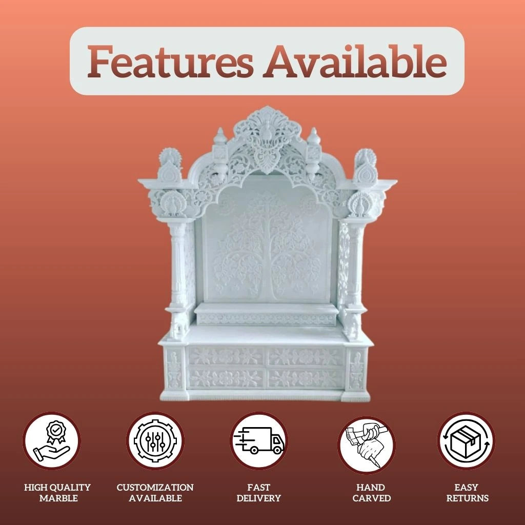 small marble temple front view with storage drawers for home