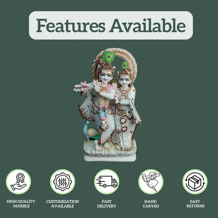 Small Radha Krishna marble murti ideal for home mandir and pooja room décor