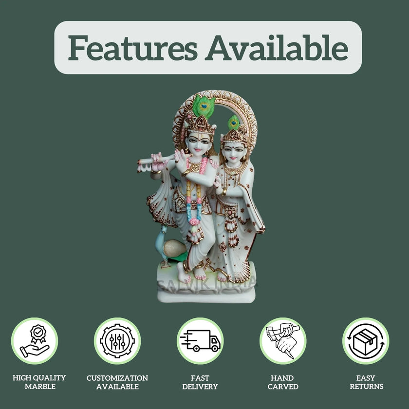 Small Radha Krishna marble murti ideal for home mandir and pooja room décor