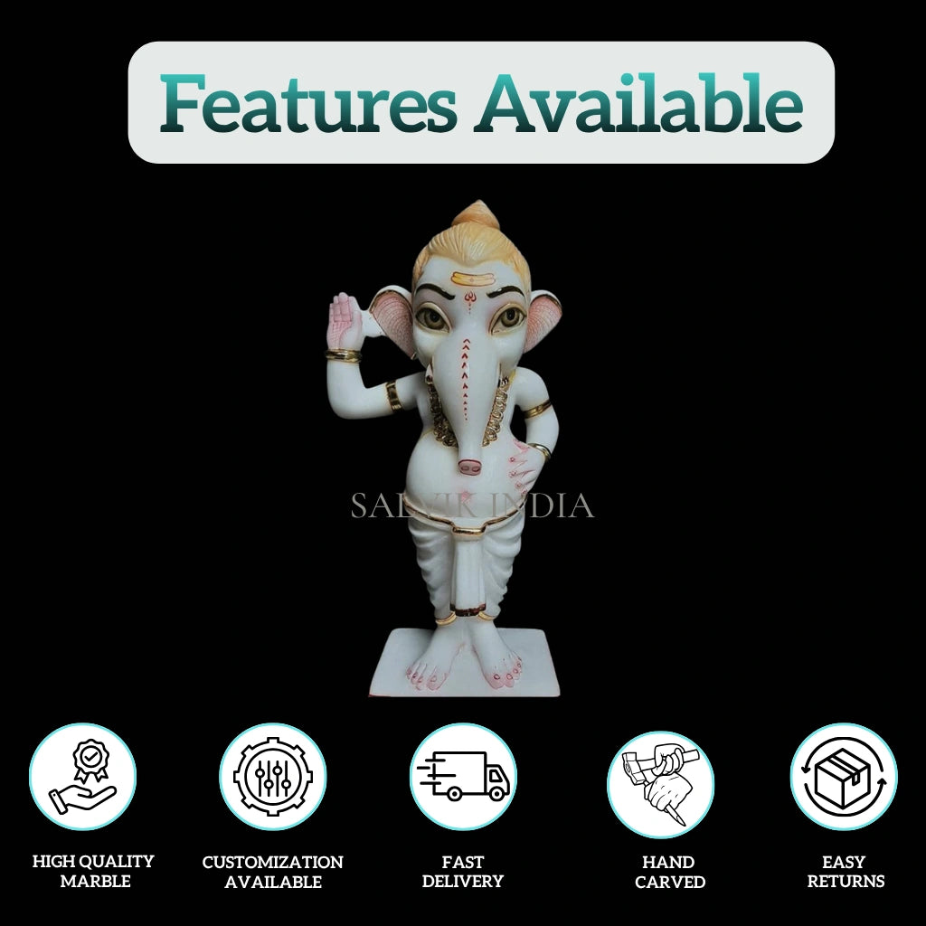 Standing marble Ganesh statue with traditional carved details