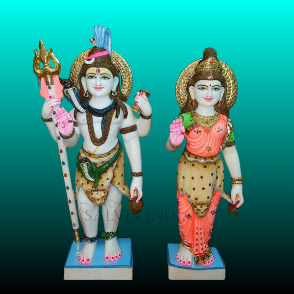Standing Shiv Parvati marble statue for home temple 18 inch